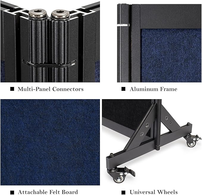 Room Partition,Office Divider,Portable Commercial Screen Dividers,Privacy Partition Separator,Classroom School Dividers,8'5"L* 6'7"H,4 Panel,Blue