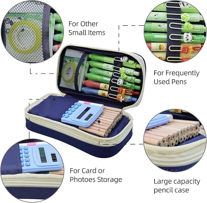 Large Capacity Pencil Case - Durable Zipper Aesthetic Pen Pouch, Big Storage Organizer for School, Office & Travel - Waterproof & Multi-Use (Blue)