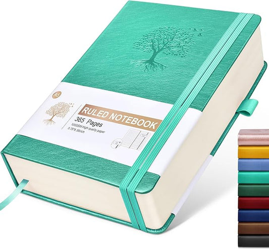 Lined Journal Notebook -365 Pages A5 Thick Journals for Writing Hardcover Leather Journal for Women Men, Daily Journal Notebook for Work, Note Taking, 100Gsm Lined Paper Teal 5.75" x 8.38"