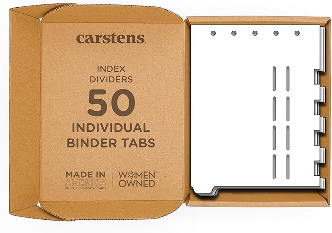 Carstens - Heavy Duty Plastic Ring Binder Dividers with Die-Cuts, Bottom Tab, 1/9 Cut, Tab 1, US Letter, White, Case of 50, (2619-01CS) - Ideal Medical Chart Dividers or Index Tabs for 3 Ring Binders