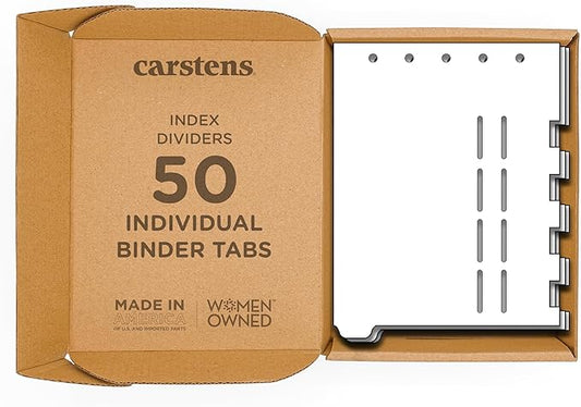 Carstens - Heavy Duty Plastic Ring Binder Dividers with Die-Cuts, Bottom Tab, 1/9 Cut, Tab 1, US Letter, White, Case of 50, (2619-01CS) - Ideal Medical Chart Dividers or Index Tabs for 3 Ring Binders