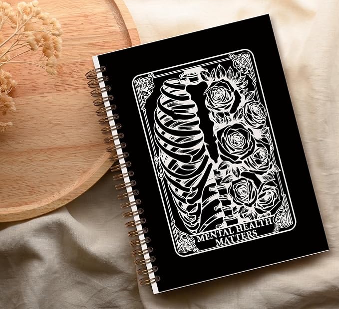 Black Tarot Gothic Spiral Notebook journal,Mental Health journal,Skull Hardcover Spiral Notebook Supplies for Teen Girls Women,Gothic Gifts for Women