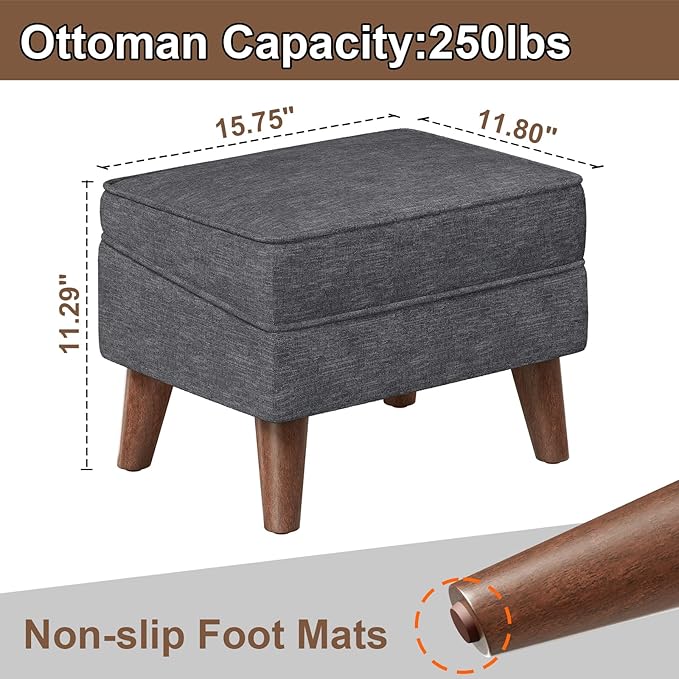 Small Footstool Ottoman with Storage, Ottoman Foot Rest, Modern Foot Stool with Adjustable Lid and Sturdy Wood Legs for Living Room, Bedroom, Couch, Enterway, Light Gray
