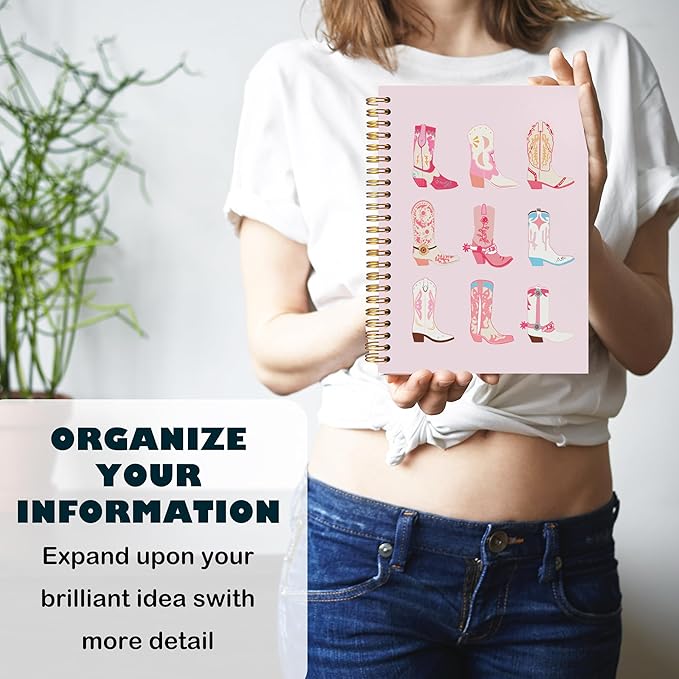 BearCake Cute Pink Cowgirl Boots Spiral Journal Notebooks Women Girls,Western Cowgirl Gifts for Women,Western Office Supplies, Western Stuff for Women,Cowgirl Stuff, Boho Western Notebook,Cute Notebooks for Women 5.5x8.3