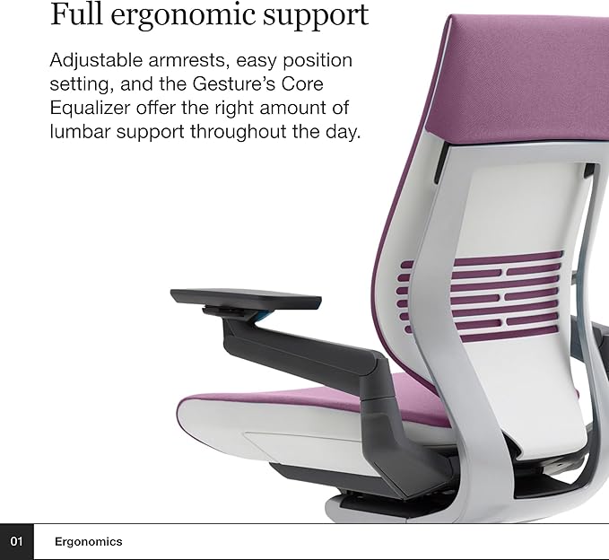 Steelcase Gesture Office Chair - Ergonomic Work Chair with Wheels for Carpet - Comfortable - Intuitive-to-Adjust for Desk - 360-Degree Arms - Concord Purple Fabric