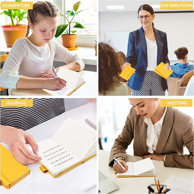 feela 6 Pack Pocket Mini Notebooks Bulk, Small Cute Memo Notepads Hardcover College Ruled Lined Journals with Pen Holder for School Business Work, with 6 Black Pens, 3.5”x 5.5”, A6, Yellow