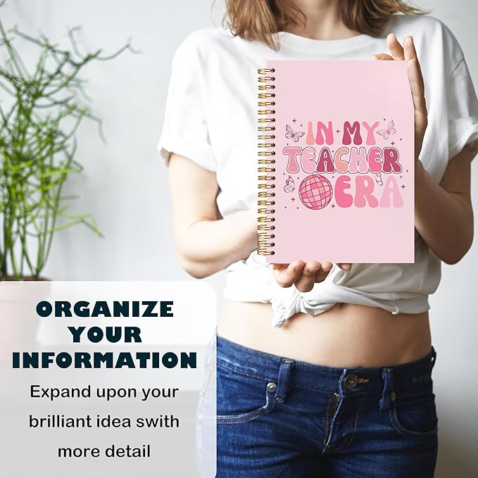 BearCake Groovy Teacher Notebook Journal, Teacher Gifts for Women, Teacher Appreciation Gifts, Thank You Teacher Gifts, Teacher Desk Supplies, in My Teacher Era Pink Hardcover Spiral Notebook 5.5x8.3
