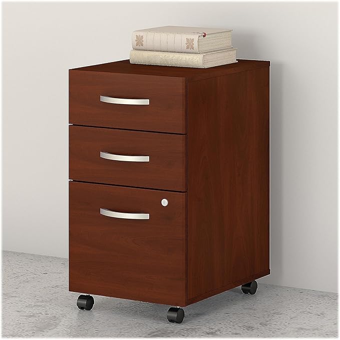 Bush Business Furniture 3 Drawer Mobile File Cabinet - Assembled, Rolling Document Storage for Home or Professional Office, Studio C Collection, Hansen Cherry