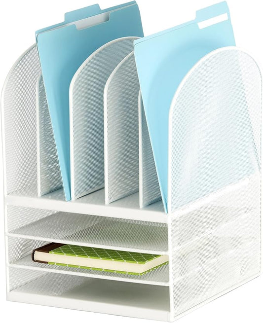 Safco Onyx Mesh 5 Sorter, 3 Tray Desktop Organizer – Steel Mesh Construction – Durable Powder Coated Finish – Ideal for Offices, Home & Classrooms