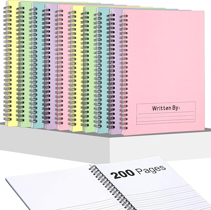 Henoyso 10 Pcs 100/50 Sheets Primary Composition Notebook K-2 Bulk Spiral Primary Journal Drawing Handwriting Practice for Kids Kindergarten 1st 2nd Back to School Supplies (Macaron Color,100 Sheets)