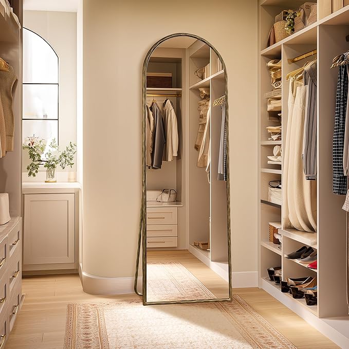 BEGINS 65" x 22" Hand-Forged Vintage Arched Full-Length Mirror - Standalone or Wall-Leaning Design, 20mm Solid Steel Frame, 9mm Anti-Corrosion Back Panel, Suitable for Bedroom or Cloakroom