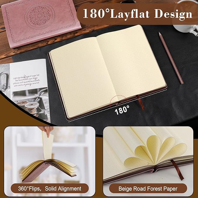 300 Pages Leather Dotted Journal Notebook,Softcover Leather Dotted Journal Notebook for Women Men,300 Pages Notebook for Travel,Business,Work,Office,School Note Taking,5.7'' X 8.3'',rose gold pink