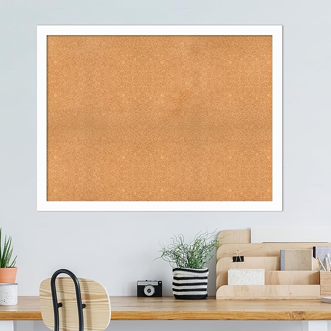 Amanti Art Natural Cork Board for Wall, 37x49 Vision Board with White Frame, Oversize Corkboard Office Decor for Home Organization, Casual Corkboard Pinboard to Display Items for Home Organization in