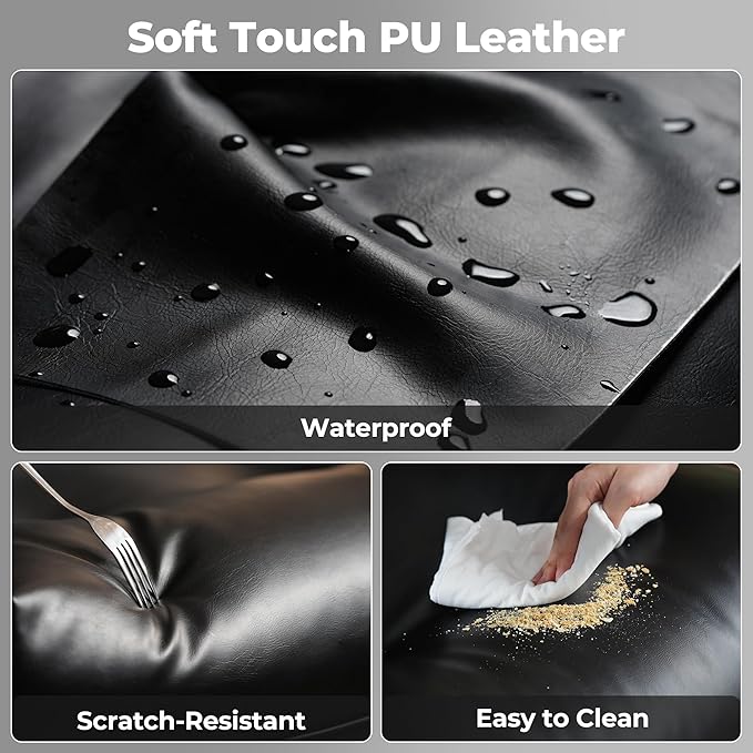 ovios Home Office Chair, Mid-Century Modern Faux PU Leather Chairs with Lumbar Support Comfy Thick Cushion, High Back Ergonomic Swivel Rolling Executive Armchair (Black, PU Leather)