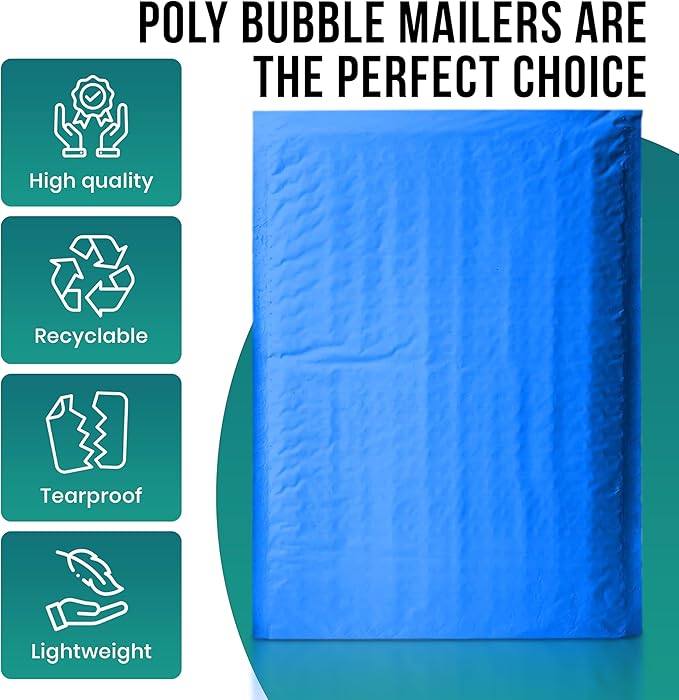 Levex - #2 8.5" x 12" [10 Pack] Blue Poly Bubble Mailers, Padded Envelope Mailers, Packing Envelope & Mailing Bags for Shipping