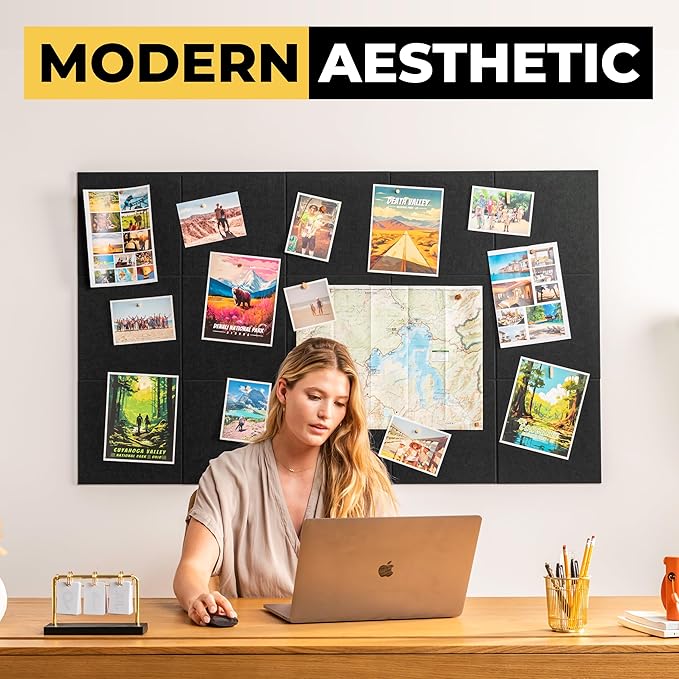 Large Cork Board for Wall 59" x 36", Black Bulletin Board | 15 Pack Felt Wall Tiles | Cork Boards for Office Pin Board Tack Board Cork Boards