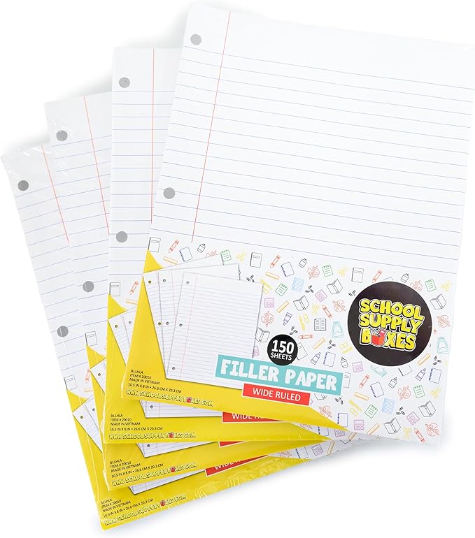 School Supply Boxes | Wide-Ruled Loose Leaf Paper | 6 Pack | 150 Sheets Per Pack, 3-Ring Binder Compatible