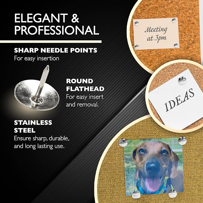 BAZIC Push Pins, Nickel Silver Flat Head Steel Point Thumb Tacks Pin for Cork Bulletin Board Map Posters Picture Office School (200/pack), 1-Pack…