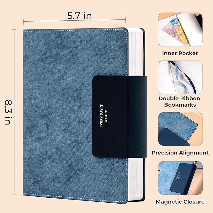 MINICAGIE Lined Leather Journals for Writing A5 Journaling Notebooks with 100 GSM Thick Paper Journal Notebook for Men & Women with Buckle Closure, Work Travel Note Taking Diary 5.7" x 8.3", Blue