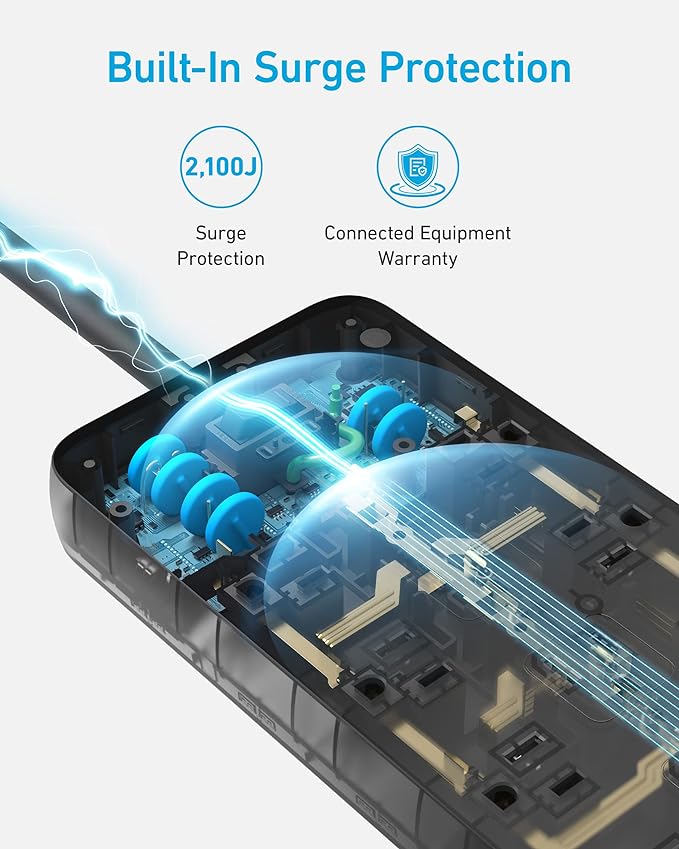 Anker Power Strip with 3 USB Ports, Surge Protector (2100J-10ft), 12 Outlets, 2 USB-A Ports and 1 USB-C Port, Works with iPhone 16/16 Plus/16 Pro/16 Pro Max, for Home, Office, TUV Listed