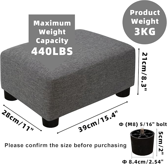 CAROLMADE Small Foot Stool Ottoman Footstool with Legs Under Desk Footrest for Living Room Bedroom and Office,Linen-Grey