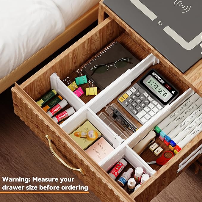 REBECAT 12 Pack Drawer Dividers for Clothes Adjustable 4" High Expandable from 15"-21" Drawer Dividers for Dresser Baby Clothes Bathroom,Bedroom Kitchen and Office Storage，White