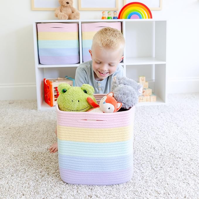 NaturalCozy Storage Cubes 11 Inch Cotton Rope Woven Baskets for Organizing, 3-Pack | Cube Storage Bin | Square Storage Baskets for Shelves Organizer, Classroom, Kids Toy Bins, Closet, Baby Nursery