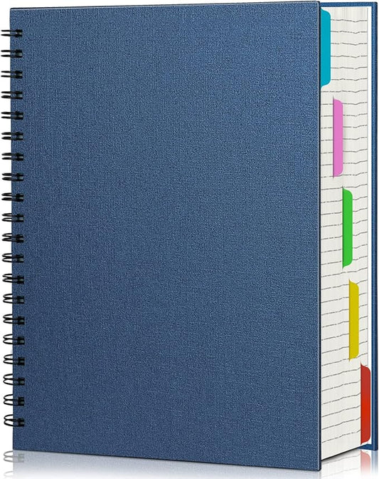 EUSOAR 5 Subject Notebook with Tabs, 1pcs B5 7.3"x10.2" Spiral College Ruled, 100GSM 120Sheets/ 240Pages of Lined Paper, Thick Hardcover, for Journal Students, Office and Business, Royal Blue