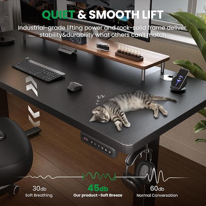 SIAGO Electric Standing Desk Adjustable - 63 x 24 Inch Sit Stand up Desk with Cable Management - 3 Memory Preset Adjustable Height Table