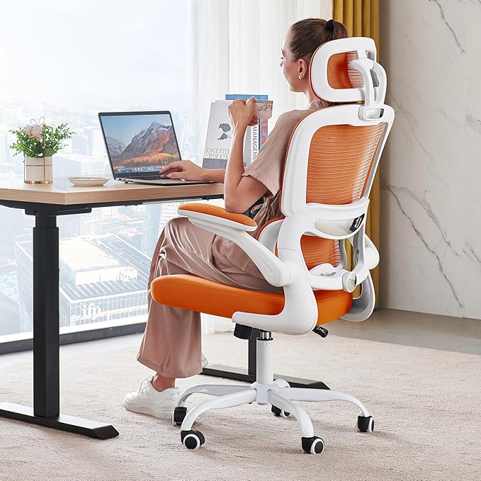 TRALT Office Chair Ergonomic Desk Chair, 330 LBS Home Mesh Office Desk Chairs with Wheels, Comfortable Gaming Chair, High Back Office Chair for Long Hours (Orange)