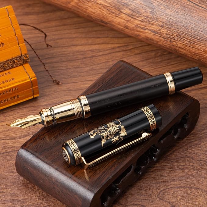 Lanxivi Duke Fude Pen Bent Nib Ebony, Sima Qian Memorial Fountain Pen Medium to Broad Art Drawing Calligraphy Handwriting Pen