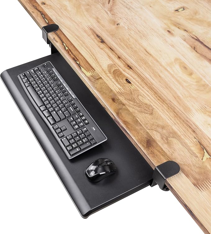 EHO Clamp-On Retractable Adjustable Keyboard Tray, Under Desk Ergonomic Keyboard Tray - Easy Tool-Free Install - Large Surface 27.5" (31.8" Including Clamps) x 12.5" Home & Office