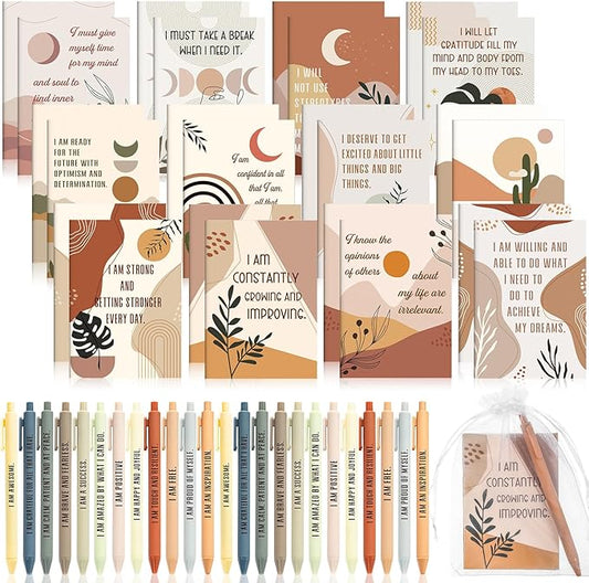72 Set/144 Pcs Positive Affirmation Gift Set Gratitude Notebooks with Pens Small Bags Motivational Encouragement Notepads Daily Affirmations Journal for Women Stress Relief Self Care (Rainbow)