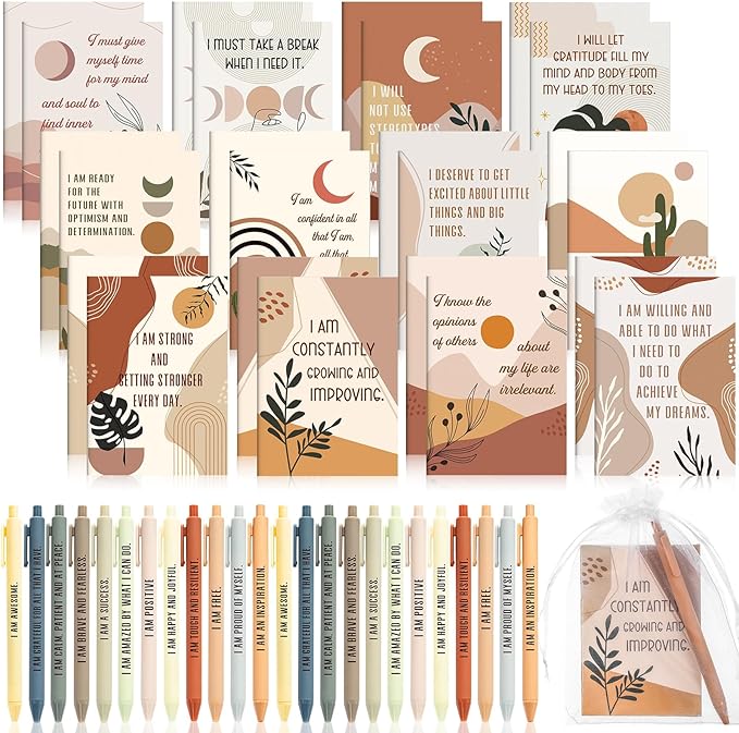 96 Set/192 Pcs Positive Affirmation Gift Set Gratitude Notebooks with Pens Small Bags Motivational Encouragement Notepads Daily Affirmations Journal for Women Stress Relief Self Care (Rainbow)