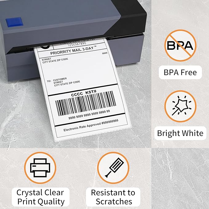 L LIKED 4000 Fanfold 4 x 6 Direct Thermal Shipping Labels, with Perforated Line, Compatible with Zebra & Rollo Printer, White, Commercial Grade