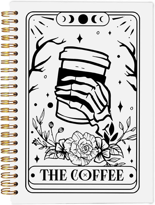 The Coffee Tarot Journal Notebook - Coffee Lover Gifts, Tarot Lover Gifts, Gothic Goth Skeleton Notebook, Witchy Journal, Witchy Gifts, Gothic Office Supplies, Spiral Notebook 5.5x8.3