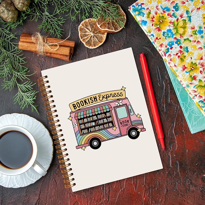 JXREQ Trendy Bookstore Notebook, Bookish Gifts Journal Notebook, Reading Journal for Book Lovers, Gifts for Readers Books Lovers Women, Bookish Express Spiral Notebooks 5.5x8.3