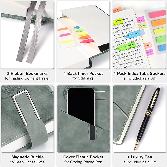 Lined Notebook Journal for Men Women, 365 Pages Numbered College Ruled Notebook, Hardcover Leather Journal with Pen & Gift Box, Thick Daily Diary, Professional Notebooks for Work, School, Business, A5