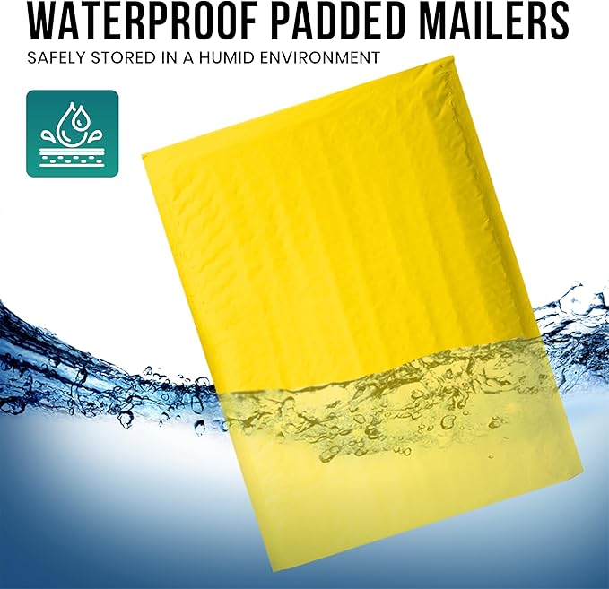Levex - #000 4" x 8" [5 Pack] Yellow Poly Bubble Mailers, Padded Envelope Mailers, Packing Envelope & Mailing Bags for Shipping
