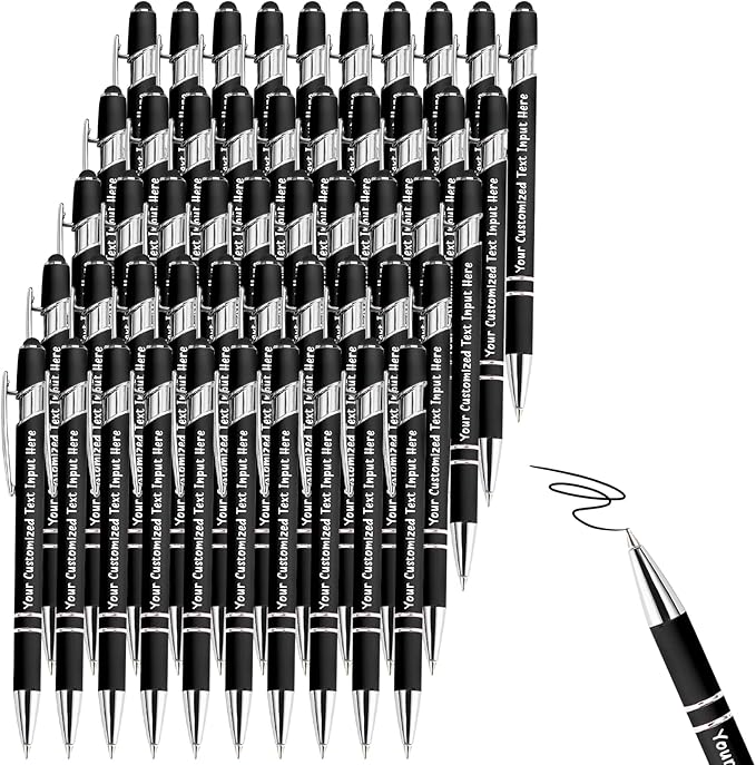 Up to 500 Pcs Personalized Ballpoint Pen Custom Pens Free Engraved Bulk with Name Logo Soft Black Ink Stylus with Touch Metal Office Gift for Anniversaries Graduations Birthdays