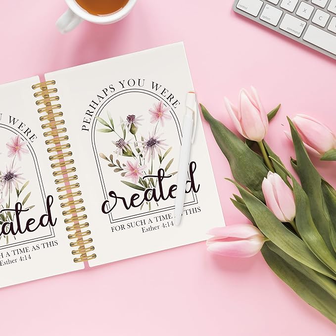 Floral Christian Spiral Notebook, Boho Bible Journaling Notebooks for Women Girls, Religious Hardcover Journals for Office 160 Pages 5.5 x 8.3 Inch, Scripture Gifts for Women Faith