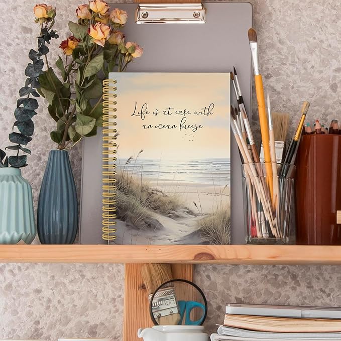 Ocean Mental Health Spiral Notebook, Coastal Relax Inspirational Journaling Notebooks for Counselling Therapy Office School, Beach Positive Hardcover Journals for Women 160 Pages 5.5 x 8.3 Inch
