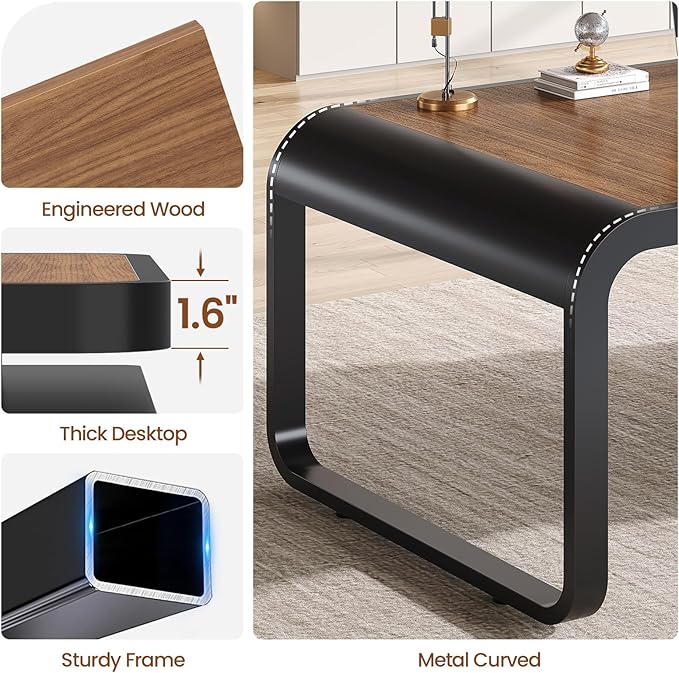 Itaar 70.9" Executive Desk, Large Computer Desk with Drawers and Lateral File Cabinet, Office Desk with Removable Shelves, Business Furniture Desk Workstation for Home Office, Walnut