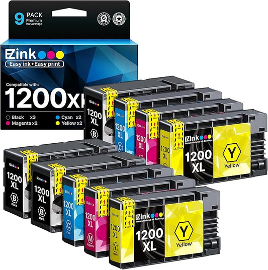 E-Z Ink Compatible Ink Cartridge Replacement for Canon PGI-1200XL PGI-1200 XL to Use with Maxify MB2720 MB2320 MB2120 MB2350 MB2050 MB2020 Printer (3 Black, 2 Cyan, 2 Magenta, 2 Yellow, 9 Pack)