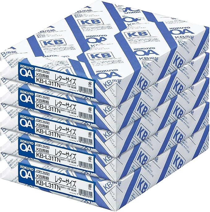 Kokuyo Letter Size (8.5 x 11 inches) KB Paper, 5 Ream (2500 Sheets), 64gsm, 80 Bright - Perfect for Printing, Writing and Journal - FSC Certified, Japan Import (KB-L31TN)