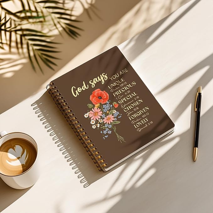Bible Notebook, A5 Spiral Christian Journal with Floral Pink Butterfly Notebook, Bible Verse-God Says You Are, Inspirational Notebooks for Women, Bible Study, Gift for Birthday Christmas
