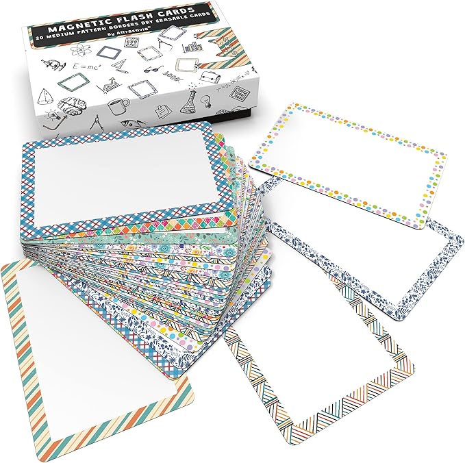 Dry Erase Magnetic Labels 3.7 x 2.8 in, Pattern Borders, Medium Dry Erase Magnets, 20-Pack, Colored Erasable Write-On All-Purpose Labels, for Office, Education, Home, Whiteboard