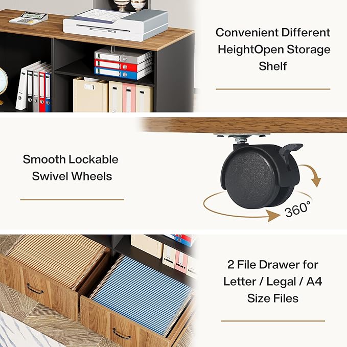 Tribesigns 63" Large Executive Desk L Shaped Computer Desk with File Storage Cabinet, L-Shaped Executive Office Desk Business Desk Set, Computer Desk with Mobile Cabinet for Home Office