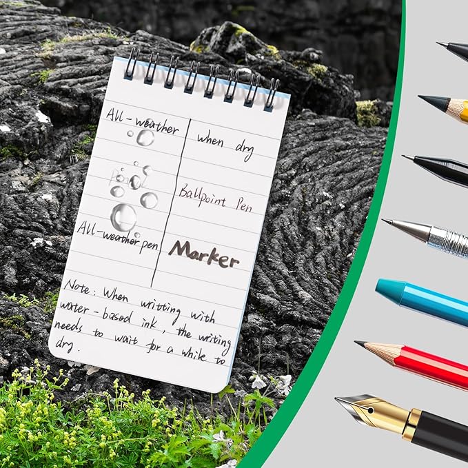 6 Pack Waterproof Notepad Pocket Notebook 3x5 All-Weather Small Pocket Notebook Waterproof Police Spiral Notepad Little Memo Notepads for Outdoor Travel Office School