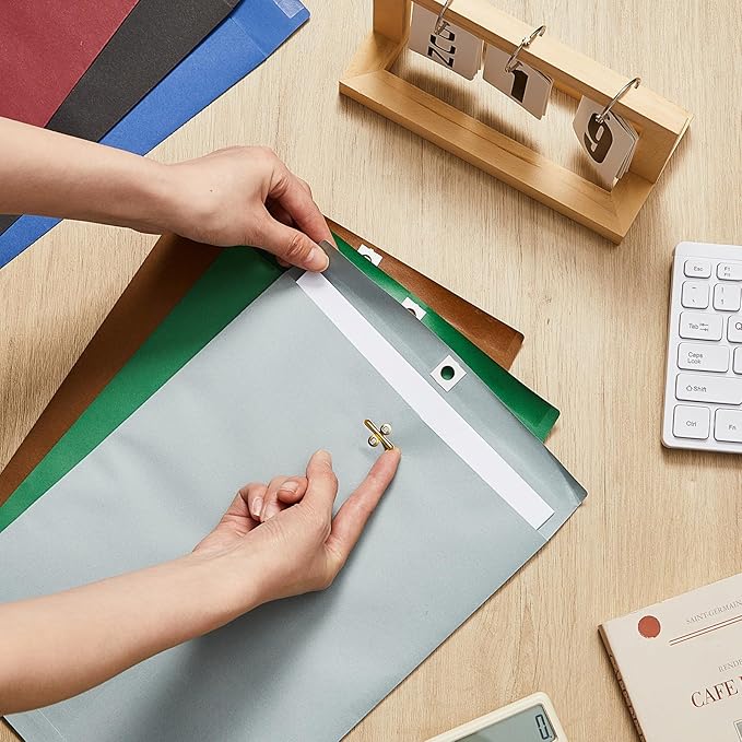 Geyee 100 Pcs Clasp Manilla Envelopes 9 x 12 Inch Gummed Colored Envelopes for Storing or Mailing for Home Office Business Supplies(Retro Color)